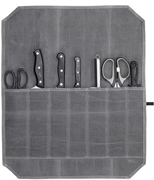 CLKE Chefs Knife Roll Bag, 12OZ Waxed Canvas Knife Bag with 7 Slots, Large Capacity Knife Roll for Chefs, Portable Cutlery Tool Roll Case, Knife Bags for Chefs, Gift for Culinary Enthusiasts