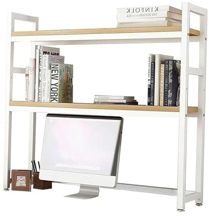 Estantería Pequeña De Sobremesa - 2 Capas Librería Multifuncional De Sobremesa Para Ordenador, Estantería De Sobremesa Bricolaje, Estantería De Escritorio Extensible, Para Oficina/cocina(White,105x25x