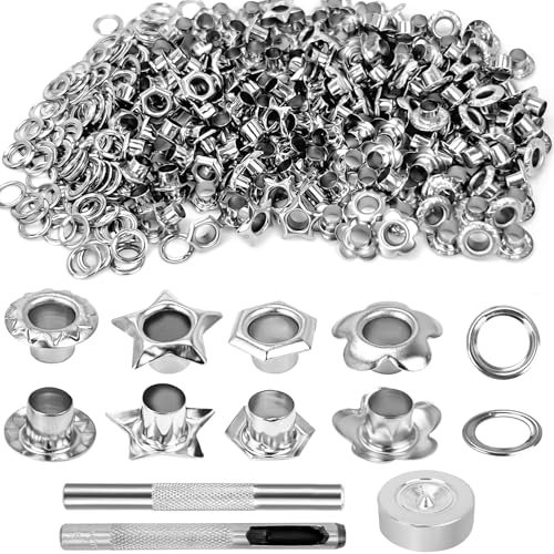 Irenwarl 200 Pcs Grommet Eyelet Pliers Kit, Grommet Tool Kit, Copper Tarpaulin Eyelets, Metal Eyelet Tool, Eyelet Punch Kit, Grommet Setter Tools for Craft Making, DIY, Leather Canvas and Decoration