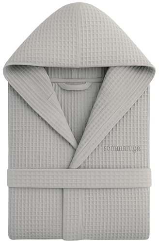 Bademantel mit Wabenstruktur für Damen und Herren, aus Baumwolle, mit Kapuze, Taschen und Gürtel, leicht und für Reisen S-XXXL