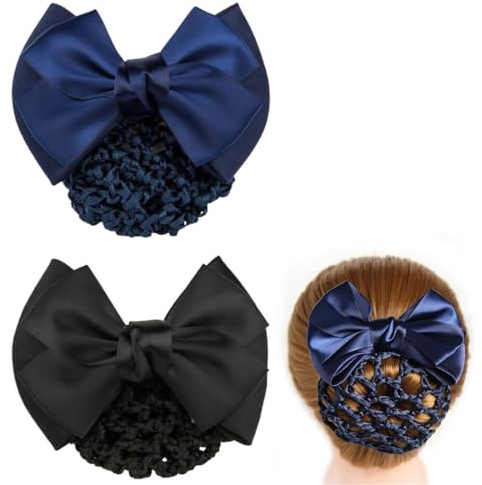 2 Pezzi Retina per Capelli Chignon, Fermaglio a Scatto Con Fiocco, per Acconciature da Balletto, Retine per Capelli Chignon, Fermaglio per Capelli a Scatto con Fiocco e Retina per Ragazze e Donne