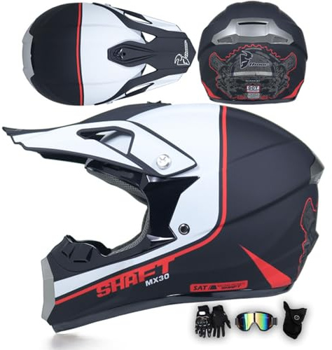 MODRYER Casco De Motocross Todoterreno Casco De Descenso ATV Jóvenes Adulto Niños Cascos Integral para Motocicleta MTB MX Enduro Quad Scooter con Gafas Guantes Máscara,Black-M/54~55cm