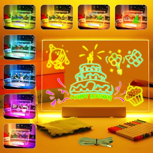 Led Zeichenbrett, UPGRADE Wiederaufladbare Led Zeichentafel Kinder, Leicht zu Reinigen & Upgradierter Ständer - Maltafel mit 12 Neon-Stiften, Kreatives Geschenk für Kinder