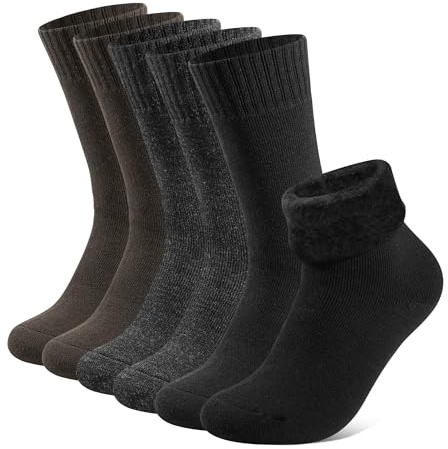 YOJOOM Thermal Socks for Men 7-13, Thick Winter Socks Mens, Soft Chunky Warm Classic Pure Hiking Walking Boot Crew Socks, 3 Pairs