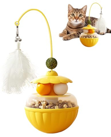 shjxi Jouet interactif pour Chat – Boule d' à Chat oscillante pour avec Plumes, Jeu taquin pour la détente, l'exercice et la Stimulation mentale, Parfait pour Le Plaisir en intérieur ou en extér
