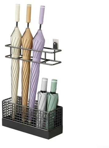 Portaombrelli da parete impermeabile con design salvaspazio e serbatoio d'acqua rimovibile, compatibile con ombrelli lunghi e corti (bianco)