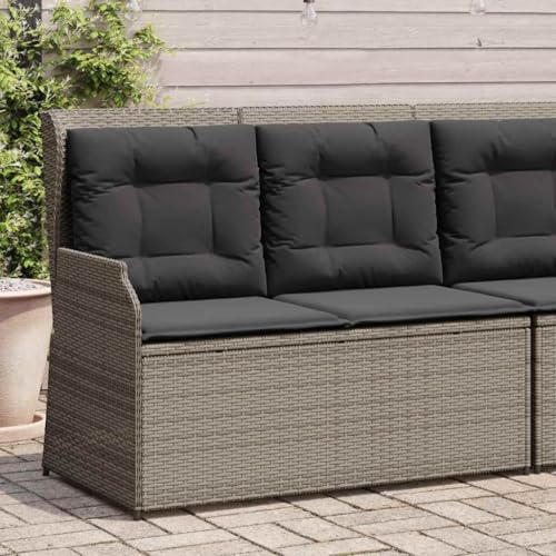 Runheo Gartenbank Verstellbar mit Kissen Grau, Poly Rattan Lounge Sessel für Outdoor, Patio Möbel, UV-beständig, 110x67x95 cm