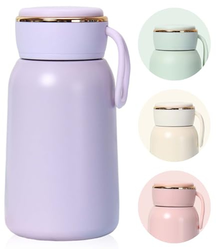 YiZhou Small Flask 300ml(10oz) | Insulated Travel Mug | Mini Flask for Hot Drinks | Leakproof & Portable Pocket Cup for Commutes, Office, Travel, Keeps 6 Hours Hot/Cold (Purple)