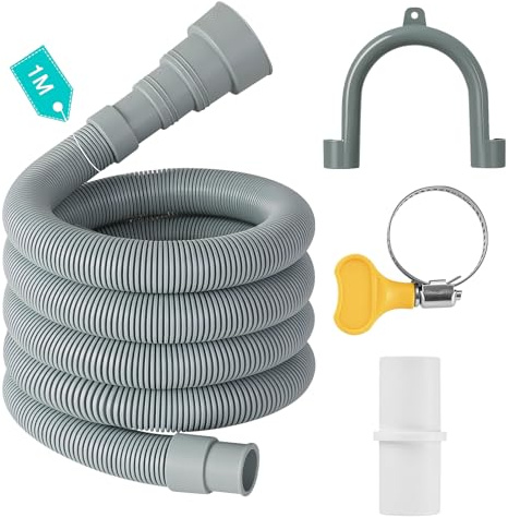 AiQInu Tubo Desagüe Lavadora 1 Metro, Manguera Lavadora y Lavavajillas de Extensión, Compatible con Lavadora/Secadora/Vehiculos de Camping, Kit de Alargamiento con Adaptador y Abrazaderas