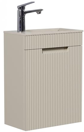 Badplaats Gäste-WC Waschtisch Set Thermis 40 x 22 cm Beige - Badmöbel Set mit Cashmere Waschbecken und Unterschrank, Vormontiert und mit Soft-Close
