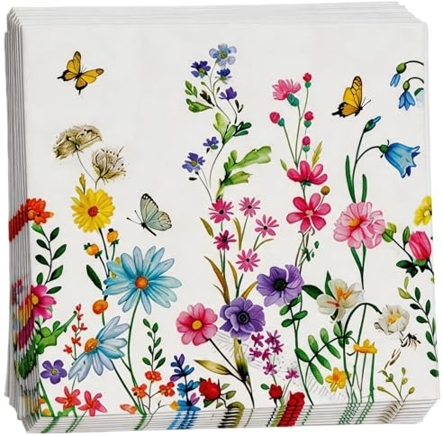 20 Pcs Floral Paper Napkins Napkins for Decoupage Spring Summer(Flower A) | Paper Serviettes Wild Flower Decoupage Disposable For Picnic Wedding Baby Shower Birthday Tea Party Decorations