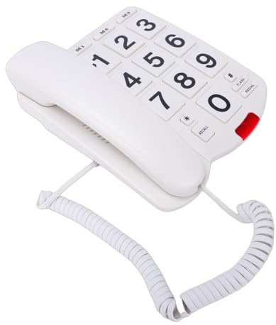 Tonysa Fast Telefon med Snabbvalsnummer med Hög Ringsignal | Sladdad Stor Nyckel Blinkande Indikator för Seniorer (Vit)
