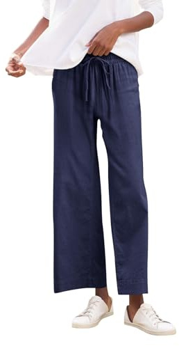 Pantalones de encaje de pierna ancha para mujer con cintura alta, bolsillos, pierna ancha, detalle de encaje, estilo cómodo para viajes, trabajo, playa, descanso y trajes de vacaciones, azul marino, L