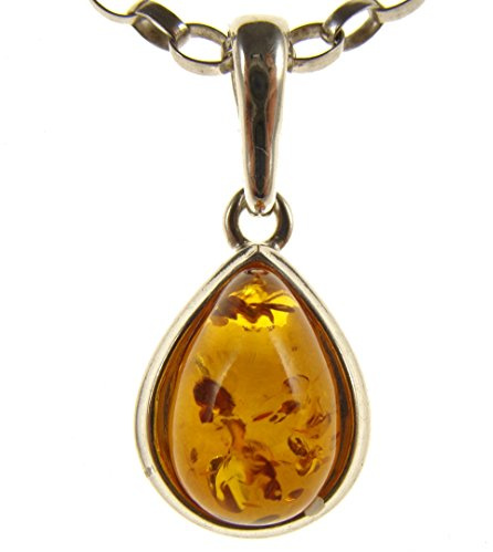 Ciondolo pendente ambra naturale baltica e collana girocollo argento 925