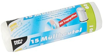 Papstar 1 Karton = 20x15 Müllbeutel mit Tragegriffen, HDPE 60 l 75 cm x 65 cm transparent 12088