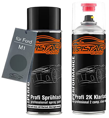 TRISTARcolor Vernice per auto Kit bombolette spray 2K per Ford M1 Magnum Grey Metallic Bomboletta a spruzzo vernice di base 2 componenti vernice trasparente