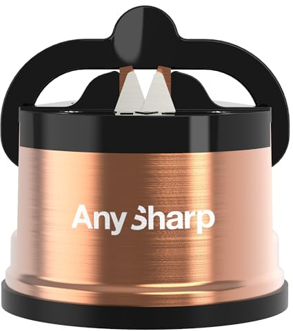 AnySharp – Chef – Hands Free Knife Sharpener - Easy to Use Sharpening Tool with PowerGrip Suction Base and 20-Degree Pre-Set Angle - for All Knives: Chef's, Serrated, and Hardened Steel - Copper