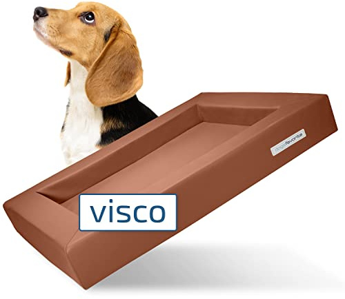 dogsfavorite Hunde-Bett mit Visco-Kissen - waschbares Hundekörbchen - hochwertiges Hundesofa - gelenkschonendes Hundekissen - robuste Hundematte - Gr. L 110 x 90cm - Cognac