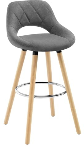 WOLTU Barhocker, Hocker mit Lehne, aus Holz Leinen, Dunkelgrau | Barstuhl mit Fußstütze, Küchenhocker Thekenhocker, für Bar Küche Theke Restaurant Café