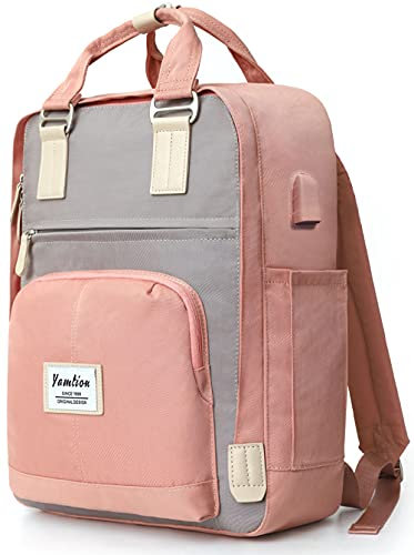 YAMTION Zaino Ragazza Zaino Donna,Zaino Porta PC 15.6 Pollici con Caricatore USB,Zaino Scuola Superiore Zainetto Scuola Media Zaino per Laptop Zaino Casual per Lavoro e università