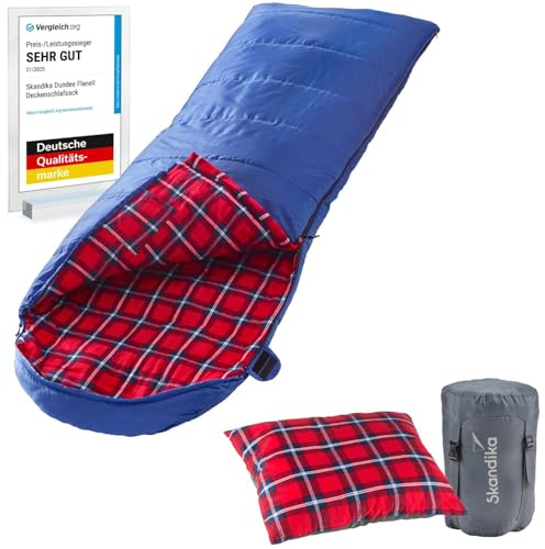 Skandika Deckenschlafsack Dundee Flanell | Baumwolle, Luxus-Qualität, koppelbar, Doppelschlafsack, 3 Jahreszeiten, bis -20°C, 220 x 80 cm/ 220 x 160 cm | Outdoor Camping Schlafsack