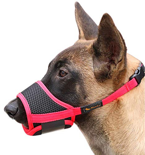 HEELE Hund Munkorg Mesh Andas Munkorgar för Hund med Justerbar Loop för Stora Hundar, Röd, L