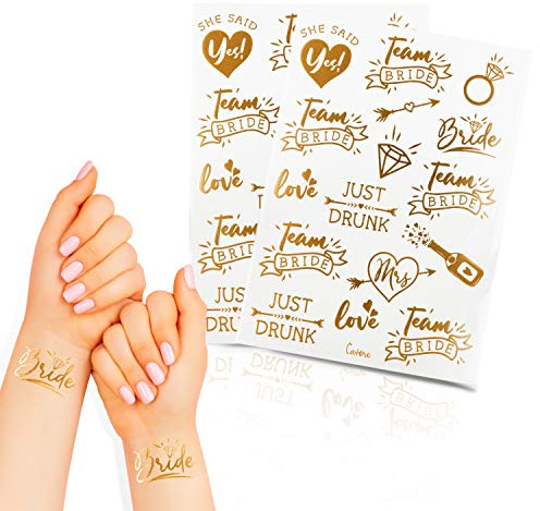 Cavore – 32 JGA Tattoos in Gold metallic – Team Bride – Deko Accessoires für Junggesellinnenabschied und Hochzeit