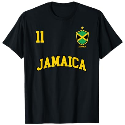 Équipe Football Jamaïque Sports Nombre 11 Drapeau Jamaïquain T-Shirt