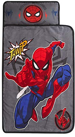Idea Nuova Marvel Spiderman Tapis de Sieste matelassé Super Doux avec Oreiller intégré, 66 x 116,8 cm, Multicolore