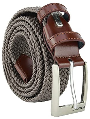 Biagiotti Cintura Elastica Intrecciata, Uomo e Donna, Con Inserti in Vera Pelle e Scatola Regalo