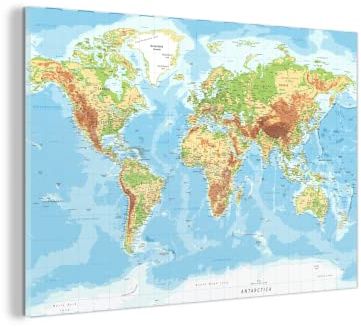 MuchoWow Glasbild Glasfoto Wandbild Bilder Deko 150x100 cm Weltkarte - Atlas - Topographie