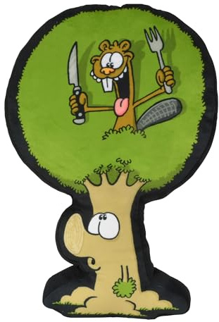 United Labels Ralph Ruthe Kissen, Kopfkissen 51x31 cm, Grün, lustiges Sofakissen Biber und Baum, Dekokissen für Cartoon-Fans