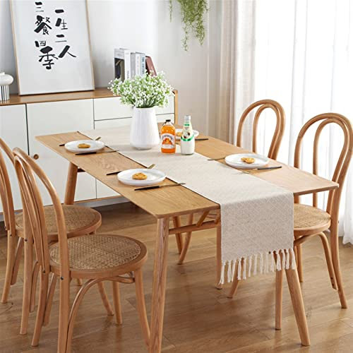 Tischläufer Haus und Küche Runner moderner Tisch Einfache Nordic Style Beige Handgemachte Quaste Flagal Tisch Ritter aus Baumwolle Leinen Bett Tisch Dekoration Für Partys, Hochzeit, Monat
