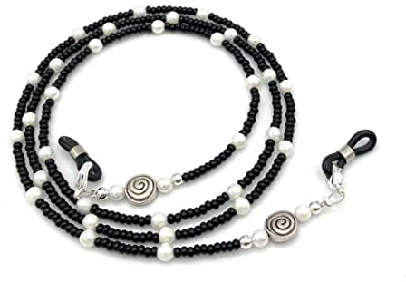 Kette, Brillenkette, Brillenband, Brillenschmuck, Kette für Lesebrille, Schwarz, Weiß, Glasperlen, Brillenkordel, Brille, Geschenkidee, Handmade