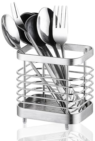 HERCHR Estante de Secado de Utensilios de Acero Inoxidable, Cubiertos, Cubiertos, Soporte para Carrito, Organizador de Cesta, Cesta de Drenaje, escurridor de Platos de Cocina(S-Astilla)