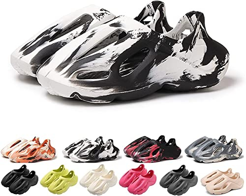Skumlöparskor för män och kvinnor, andningsbara lätta tofflor tofflor, halkfria snabbtorkande supermjuka, avslappnade ihåliga sportskor, utomhuspromenadsneakers, strandsandaler, Vitsvart, 4/4.5 UK