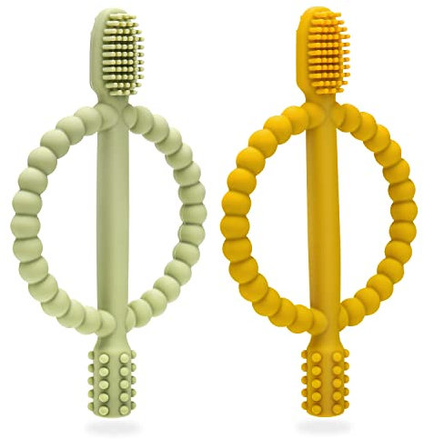 Baby Beißspielzeug, 2 Stück Kinderzahnbürste Zahnungshilfe, Beißring aus Silikon BPA-frei, wundes Zahnfleisch zu stimulieren und zu massieren,ab 3 Monaten