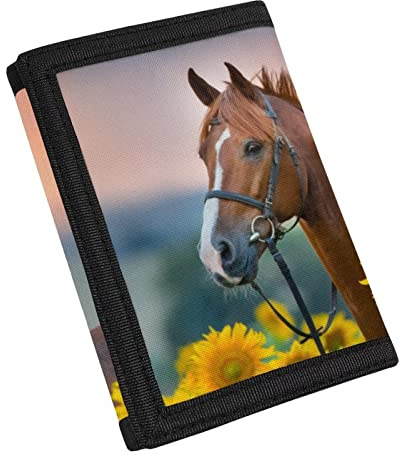 COEQINE Portefeuille pour garçon avec motif drapeau américain à trois volets grande capacité 9-18 ans, Cheval tournesol.