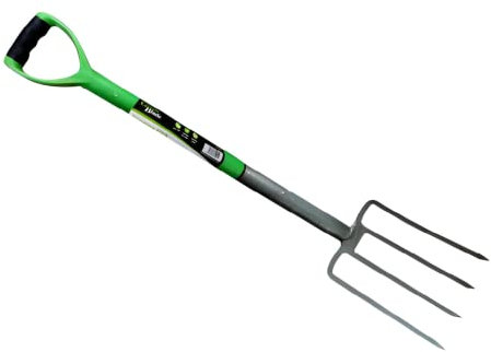 Unibos | Heavy Duty | Traditional Digging Fork | Light Weight Carbon Steel | Long Handled Non-Slip Ergonomic Design | For Gardeners, Builders (Green)