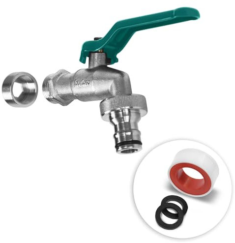 YourCasa Robinet de jardin 1/2 et 3/4 en laiton avec raccord de tuyau et bande d'étanchéité – Robinet extérieur à boisseau sphérique 1/2 résistant au gel – Robinet de jardin (vert)