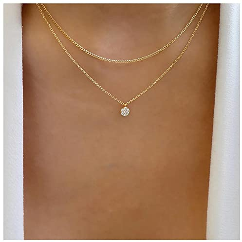 collier Ras-du-cou en cristal Cz rond solitaire pendentif or cristal scintillant mariée strass bijoux pour femmes et filles cadeaux