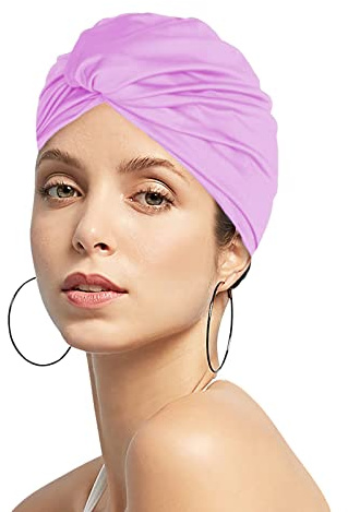 Cuffia da bagno da donna e ragazza, berretto da nuoto pieghettato in tessuto, turbante da nuoto retrò, cappelli da bagno, berretto da spiaggia per capelli lunghi, berretto da piscina, elegante, cuffia