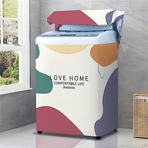 Odot Washing Machine Cover Top Load Waterproof Dustproof Macaron color Washer Machine Dryer Protector Sunscreen Washer Dryer Cover for Most Top Load Washer Dryer (Beige,XL(8.5-12kg))