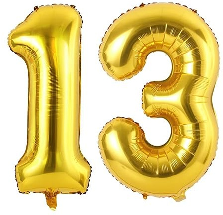 Vthoviwa 40 Pollici Palloncini Numeri 13/31 Oro, Pallone 0. 0123456789,10-19,20-25,30,40,50,60,70,80,90 Compleanno Numero Palloncini Foglio,Palloncino 13/31 Decorazione Festa Supporta Elio