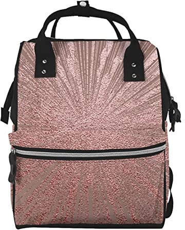 PEIXEN Rose Gold Pink Mummy Bag Large Capacity Diaper Tote Bags Muti-Function Travel Backpack for Woman, Black, One Size, Travel Backpacks