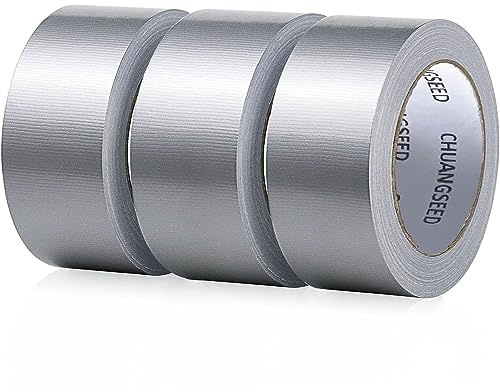 CHUANGSEED Lot de 3 gris duct tape,rubans adhésifs en tissu argenté 50 mm x 27,4m,ruban adhésif toilé gris ultra résistant,ruban adhésif de réparation d'étanchéité,heavy duty duct tape，grey tape