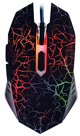 Hemobllo Souris de Jeu Optique USB 6 Boutons 500-4000 Dpi en Abs Noire | Design Fissuré Lumineux, Éclairage Intégré avec Contrôle Marche/arrêt, Plug-and-play