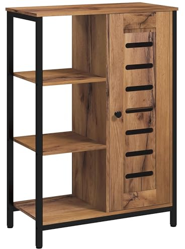 kleankin Badrumsmöbler på foten, förvaringsmöbler, industriell design, stålstruktur, 3 öppna hyllor, 2 nivåer garderob, lamelldörr, 60 x 30 x 85 cm, rustik brun