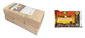 Pack de 6 Briquetas de Madera para chimeneas, Estufas o Barbacoa, 100% Natural y ecológico, Alto Poder calorifico (6 kg Aproximadamente) + 1 Paquete de Pastillas ecológicas 32 ud.