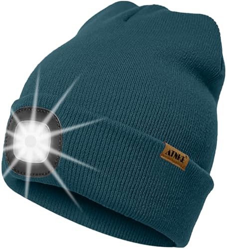 ATNKE LED Beleuchtete Mütze mit Licht,Wiederaufladbare USB 4 LED Beleuchtete Laufmütze Extrem Heller Lampe Winter Warme Stricken Mütze Technik Geschenke für Herren und Damen
